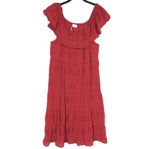 CURATOR New Maxi Dress LARGE Ruffle‎ Off Shoulder Tiered Red